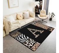 feelingyou Leopard Lettre A Tapis de salon 100 x 150 cm Guépard africain zèbre Impression peau Tapis pour enfants adolescents Patchwork Grid Noir Marron Tapis d'intérieur Décoration d'intérieur