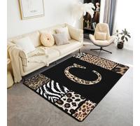 feelingyou Leopard Lettre C Tapis de salon 150 x 200 cm Zèbre Guépard Impression peau Tapis de chambre à coucher Tapis pour garçons et filles Filet sauvage africain Tapis de sol Décoration d'intérieur