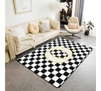 feelingyou Lettre initiale O Tapis de salon 100 x 150 cm Blanc Noir Chéqué Plaid Chambre à coucher Tapis pour enfants adolescents Monogramme personnalisé Esthétique Tendance Tapis d'intérieur