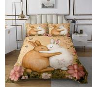 feelingyou Lot de 2 couettes romantiques motif lapin, aquarelle, fleurs, plantes, pour enfants, adolescents, adultes, rétro, papillon, mignon, taille S