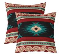 feelingyou Lot de 2 housses de coussin Boho Western Aztèque, impression double face, style américain, doux, 45 x 45 cm, noir, vert, rouge, tribal, pour décoration de chambre