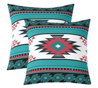 feelingyou Lot de 2 housses de coussin Boho Western Aztèque, impression double face, style américain, douces, 60 x 60 cm, blanc, vert, rose, motif tribal, pour décoration de salon