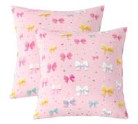 feelingyou Lot de 2 housses de coussin mignonnes avec nœud papillon - 40 x 40 cm - Kawaii - Coloré - Pour adolescents et enfants - Motif pois d'encre rose - Pour canapé