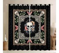 feelingyou Lot de 2 rideaux de fenêtre en forme de tête de mort en sucre, rideaux de fenêtre gothiques, papillons et mites, rideaux rétro pour décoration d'Halloween pour chambre d'enfants et