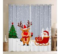 feelingyou Lot de 2 rideaux de fenêtre mignons en forme de cerf pour garçons et filles - Taille L - Motif sapin de Noël - 175 x 140 cm