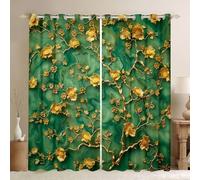 feelingyou Lot de 2 rideaux de fenêtre - Motif fleurs dorées - Taille XXL - 260 x 140 cm - Texture tourbillon marbre - Bon rideau occultant - Style vintage - Palace - Pour adultes et enfants