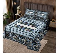 feelingyou Lot de 3 housses de couette 3D - 220 x 240 cm - Bleu pavé - Avec 2 taies d'oreiller - Marbre multicolore - Décoratif - Matelassé - Pour chambre d'adolescent - Cadeau pour chambre