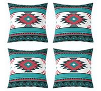 feelingyou Lot de 4 housses de coussin Boho Western Aztec - Style américain natif - Impression double face - Blanc, vert, rose, tribal, natif - 40 x 40 cm