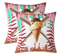 feelingyou Lot de housses de coussin de baseball - 2,45 x 45 cm - Vert crème glacée - Motif dessert - Pour enfants garçons et garçons