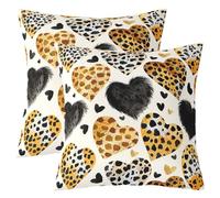 feelingyou Lot de housses de coussin motif léopard - 2,45 x 45 cm - Impression cœur - Pour enfants - Moderne et romantique
