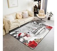 feelingyou Merry Christmas Tapis de salon 100 x 150 cm Motif oiseaux du Cardinal du Nord Rouge Tapis de chambre à coucher pour enfants Adolescents Joli bonhomme de neige Pins Flocons de neige Tapis