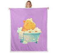 feelingyou Mignon Capybara Couverture Polaire, Gémeaux Taille Kawaii Cartoon Animal Amoureux Thème Baignoire Imprimer Lit pour Adolescents Capybara Violet Style Simple Décor à la Maison pour Bureau