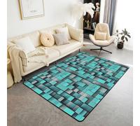 feelingyou Mode Jeux carrés Tapis de salon 100 x 150 cm Jeux vidéo Dessin animé Gamepad Chambre Tapis pour enfants Adolescents Moderne Géométrique Check Bleu sarcelle Tapis d'intérieur Décoration de