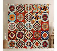 feelingyou Native Boho Rideaux de fenêtre pour chambre à coucher, taille L, treillis géométrique, patchwork, tribu aztèque, ombre, décoration d'intérieur, fleurs abstraites, rideaux de fenêtre, 2