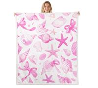 feelingyou Océan Côtier Lancer Couverture, Queen Taille Étoile de Poisson Nœud Lit pour Adultes Aquarelle Rose Vivre de Mer rêveuse Décoration de la Maison pour Lit