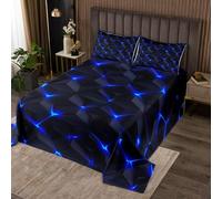 feelingyou Parure de lit 3D avec housse de couette et 2 taies d'oreiller - Motif losange bleu néon - Décoration de chambre à coucher - Douce et abstraite - Noire