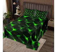 feelingyou Parure de lit 3D avec housse de couette et 2 taies d'oreiller - Motif losange vert fluo - Décoration de chambre à coucher - Douce et abstraite - Noire