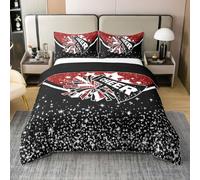 feelingyou Parure de lit de pom-pom girl 100 % coton naturel - Taille L - Avec diamants blancs - Rouge - Impression à paillettes - Pour fille - Motif : gymnastique - Motif pom-pom girl