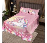 feelingyou Parure de lit de rêve avec housse de couette licorne taille M - Motif licorne - Cheval - Pour filles et adolescents - Motif : château rose - 3D - Château galaxie - En polyester doux