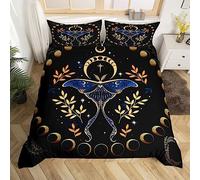 feelingyou Parure de lit gothique Moth - Housse de couette M - Bohemian Stars Moon Starry Galaxy - Housse de couette confortable avec 1 taie d'oreiller - Motif feuilles botanique exotique - Pour