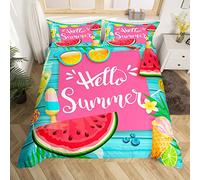 feelingyou Parure de lit « Hello Summer » pour adolescente et femme, housse de couette respirante avec motif de fruits de dessin animé pour lit double