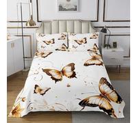 feelingyou Parure de lit matelassée avec 2 taies d'oreiller - Motif papillon 3D - Fleurs dorées - Vintage - Baroque - Taille M - Pour adolescents, adultes, insectes, rusticanes