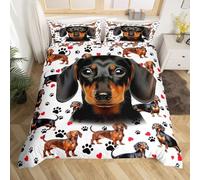 feelingyou Parure de lit pour enfant avec motif de chien de blaireau mignon et mignon - Taille L - Imprimé patte de chien - Cœur d'amour rouge - Polyester doux - Pour famille et animaux de compagnie