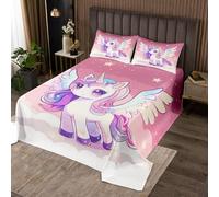 feelingyou Parure de lit princesse taille M, motif château de licorne rose, cœur de rêve, durable, pour filles et adolescents, thème des contes de fées, animaux, étoiles, bleu, en polyester doux, avec