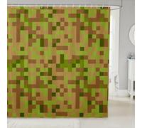 feelingyou Rideau de douche carré avec blocs patchwork taille M Jeux vidéo Dessin animé Manette de jeu Rideau de bain pour enfants Armée Camouflage Jeu Vert Marron Accessoires de salle de bain avec