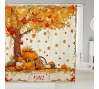 feelingyou Rideau de douche citrouille d'automne, automne feuilles d'érable nature plantes rideau de salle de bain pour enfants garçons, baie rouge, aquarelle, pays rustique, rideau en tissu