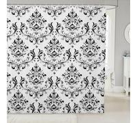 feelingyou Rideau de douche en dentelle gothique florale, taille S, noir, damassé, impression rétro, rideau de bain pour garçons, fleurs abstraites, accessoires de salle de bain avec crochets
