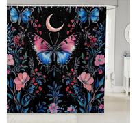 feelingyou Rideau de douche papillon taille L animaux sauvages étoiles nuit lune rideau de douche pour adultes rose fleurs bleues plante rideaux de bain imperméables avec 12 crochets