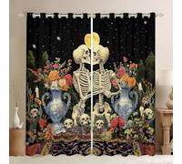 feelingyou Rideau de fenêtre gothique avec motif tête de mort, rideaux à thème Halloween pour enfants, filles, garçons, décoration de chambre à coucher, rideau floral vintage en polyester doux, 117 x