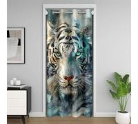 feelingyou Rideau de porte, 86 x 203 cm, motif aquarelle, gris sarcelle, graffiti, art de chemin, pour l'extérieur, motif de tigre, jungle, animaux sauvages, pour chambre à coucher