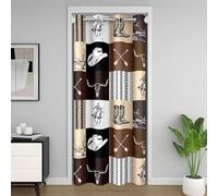 feelingyou Rideau de porte de cowboy du sud-ouest - 132 x 213 cm - Chapeau de cowboy - Bottes - Désert - Cactus - Tête de taureau - Impression - Rideaux de porte pour filles - Agricole vintage