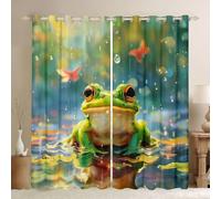 feelingyou Rideaux de fenêtre 3D grenouille pour chambre à coucher, taille L Kawaii, aquarelle rêveuse libellule animale, bonne ombrage, décoration d'intérieur, impression grenouille mignon, rideaux