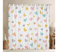 feelingyou Rideaux de fenêtre à motif cœur coloré, rideau rayé en forme de vague, rideaux de fenêtre de style dessin animé pour enfants, adolescents, garçons, jeunes hommes, décoration moderne de