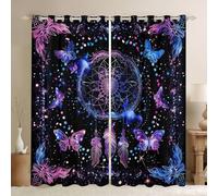 feelingyou Rideaux de fenêtre Boho Attrape-rêves Taille XXL Papillon à pois colorés Bonne ombre Décoration d'intérieur Bohemian Galaxie Rideaux de fenêtre pour garçons