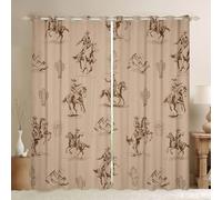 feelingyou Rideaux de fenêtre de cowboy occidental, taille XXL vintage montagne coucher de soleil cactus impression bonne ombre décoration d'intérieur style rétro rural rideaux de fenêtre marron pour