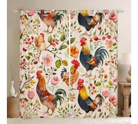feelingyou Rideaux de fenêtre de poulet pour chambre à coucher, taille L aquarelle rétro fleurs sauvages ombre décoration de la maison ferme animaux rustique style ferme rideaux de fenêtre 2 panneaux