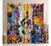 feelingyou Rideaux de fenêtre en forme de notes musicales, taille XXL, art de rue coloré, graffiti, ombres hippie, décoration d'intérieur, thème musical, hip pop, rideaux de fenêtre pour garçons