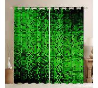 feelingyou Rideaux de fenêtre grille verte pour chambre à coucher, taille S blocs chèques bon ombrage décoration d'intérieur carré géométrique jeux rideaux de fenêtre 2 panneaux pour enfants