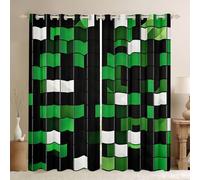 feelingyou Rideaux de fenêtre grille verte pour chambre à coucher, taille S blocs chèques bon ombrage décoration d'intérieur carré géométrique jeux rideaux de fenêtre 2 panneaux pour enfants