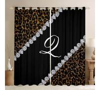 feelingyou Rideaux de fenêtre imprimés léopard pour chambre à coucher, taille L Monogramme rétro Lettre Q Ombre Décoration de la maison Animaux sauvages Impression diamant Rideaux de fenêtre 2