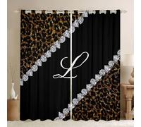feelingyou Rideaux de fenêtre imprimés léopard, taille M Monogramme Lettre L Ombre Décoration d'intérieur Vintage Animaux Sauvages Impression Diamant Rideaux de fenêtre 2 panneaux pour garçons