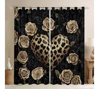 feelingyou Rideaux de fenêtre imprimés léopard, taille M rétro rose fleur amour cœur ombre décoration maison peau d'animaux sauvages rideaux de fenêtre noir 2 panneaux pour garçons