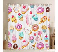 feelingyou Rideaux de fenêtre Kawaii Donut pour garçons et filles, taille S, donut, gâteau glacé, bons rideaux occultants sur le thème des desserts colorés, 2 panneaux, 137 x 117 cm