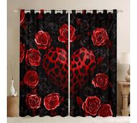 feelingyou Rideaux de fenêtre léopard pour chambre à coucher, taille S rétro rose fleur amour cœur ombre décoration maison animaux sauvages impression noir rouge rideaux de fenêtre 2 panneaux pour