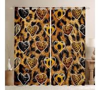 feelingyou Rideaux de fenêtre léopard taille XXL amour cœur guépard peau bonne ombre décoration maison rustique ferme rideaux de fenêtre pour garçons