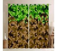 feelingyou Rideaux de fenêtre marron vert armée camo pour chambre à coucher, taille L style mineurs carré grille ombre décor à la maison dessin animé manette de jeu rideaux de fenêtre modernes 2